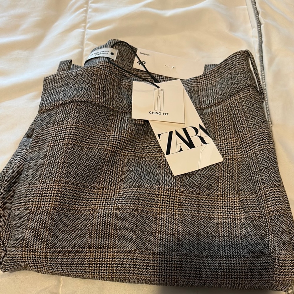 Zara Gray Plaid Chino Pants